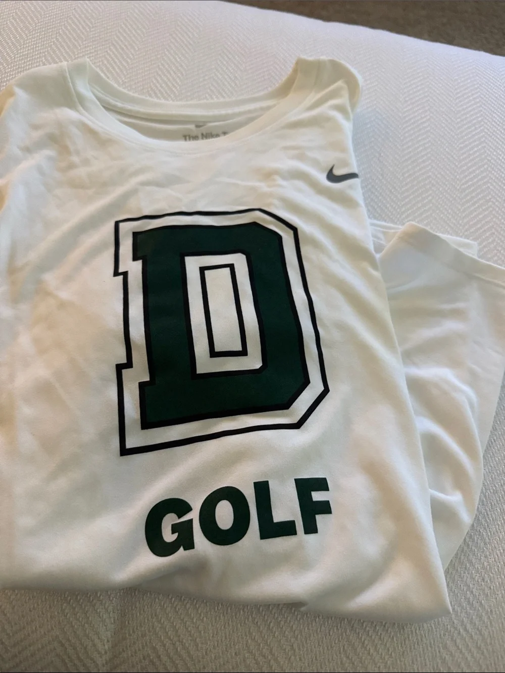 Nike White Short Sleeve Golf Graphic Tee with Green 'D'